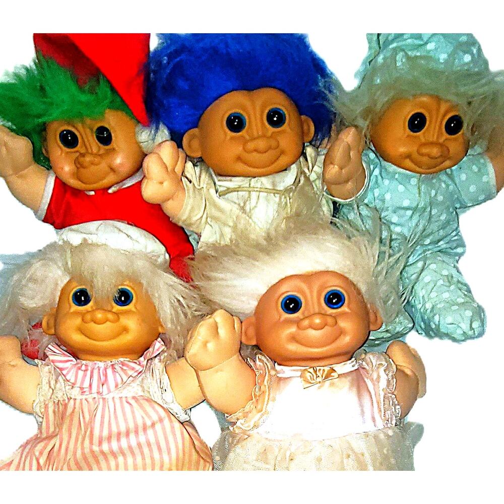 Lot of Five 12" Vintage Russ Plush Troll Kidz Doll